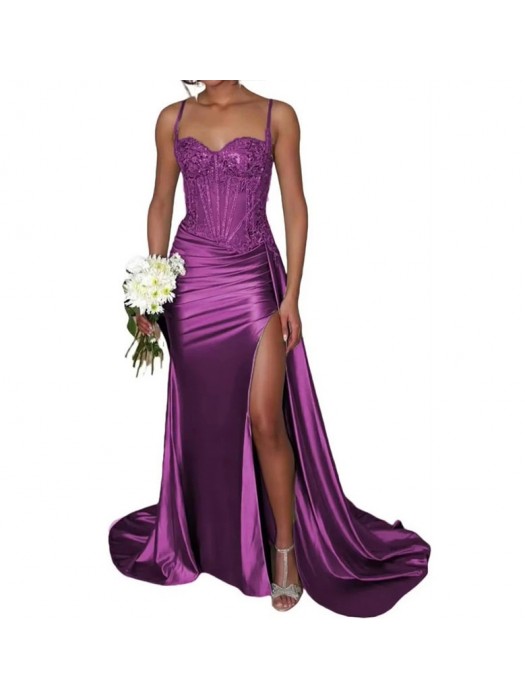 Vestito Donna Maxi Diciottesimo Festa Occasione Speciale Party Dress Viola Acceso110551